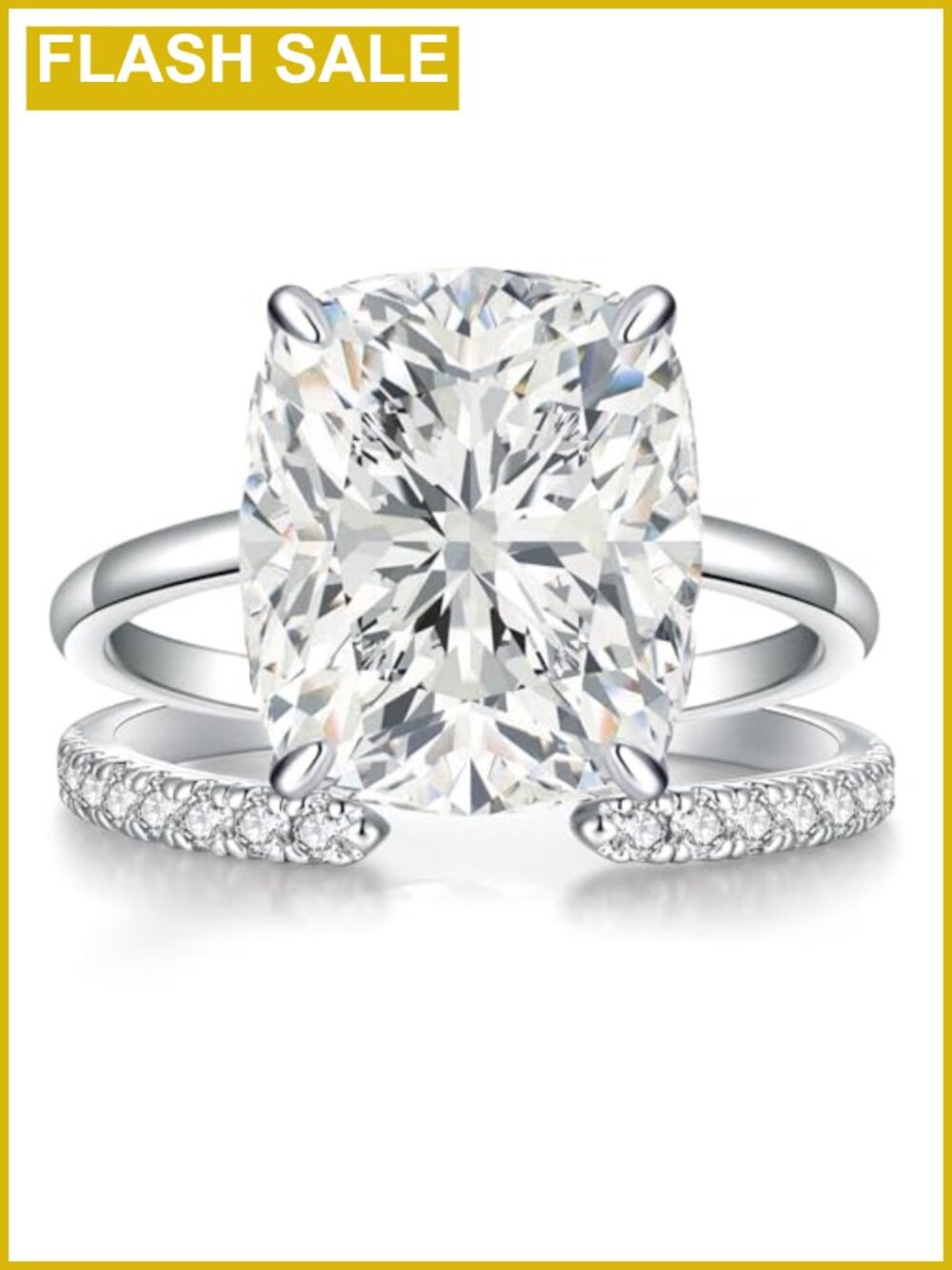 3/5CT Cushion Cut Engagement Ring Set White Gold Plated Silver